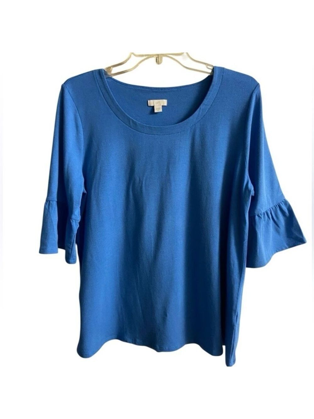 J. Jill Royal Blue ruffled sleeve top blouse crewneck Medium